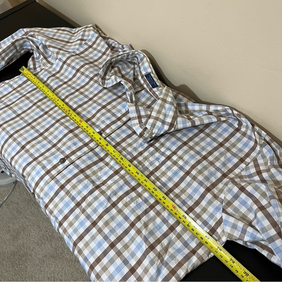 Façonnable Men’s Check Plaid Button Up Shirt - Brown Blue White - Picture 9 of 12